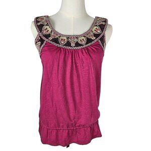 Ric Rac Top Sz XS Embroidered Sleeveless Cotton Tunic Purple & Pink